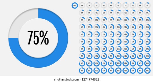 Set of circle percentage diagrams (meters) from 0 to 100 ready-to-use for web design, user interface (UI) or infographic - indicator with blue