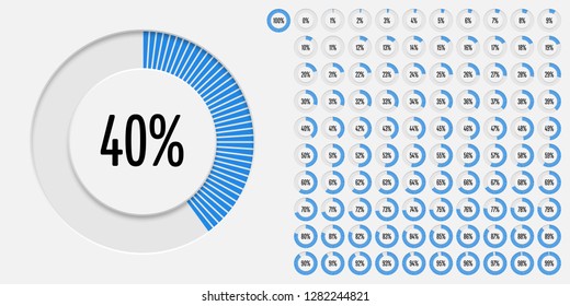 Set of circle percentage diagrams (meters) from 0 to 100 ready-to-use for web design, user interface (UI) or infographic - indicator with blue