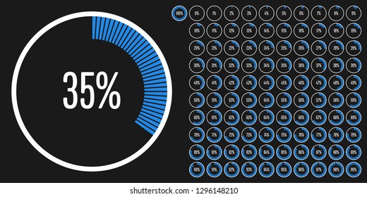 Set of circle percentage diagrams (meters) from 0 to 100 ready-to-use for web design, user interface (UI) or infographic - indicator with blue