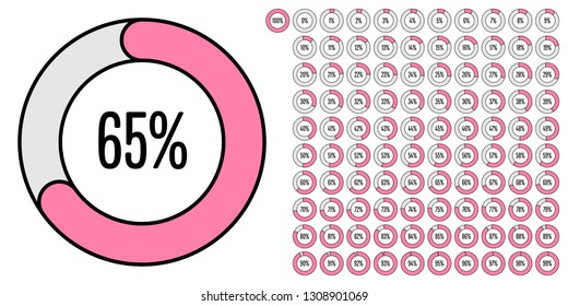 Set of circle percentage diagrams (meters) from 0 to 100 ready-to-use for web design, user interface (UI) or infographic - indicator with pink