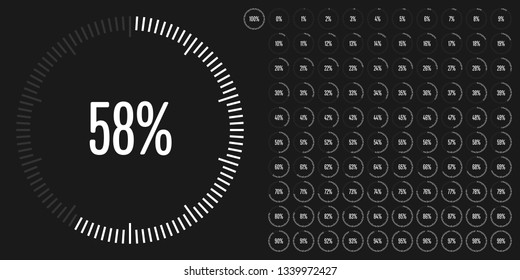 Set of circle percentage diagrams (meters) from 0 to 100 ready-to-use for web design, user interface (UI) or infographic - indicator with white