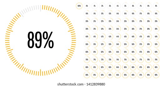 Set of circle percentage diagrams (meters) from 0 to 100 ready-to-use for web design, user interface (UI) or infographic - indicator with yellow