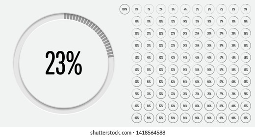 Set of circle percentage diagrams (meters) from 0 to 100 ready-to-use for web design, user interface (UI) or infographic - indicator with gray - 3d concept