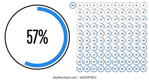 Set of circle percentage diagrams (meters) from 0 to 100 ready-to-use for web design, user interface (UI) or infographic - indicator with blue