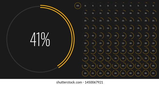 Set of circle percentage diagrams (meters) from 0 to 100 ready-to-use for web design, user interface (UI) or infographic - indicator with yellow