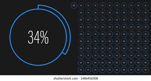 Set of circle percentage diagrams meters from 0 to 100 ready-to-use for web design, user interface UI or infographic - indicator with blue