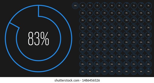 Set of circle percentage diagrams (meters) from 0 to 100 ready-to-use for web design, user interface (UI) or infographic - indicator with blue