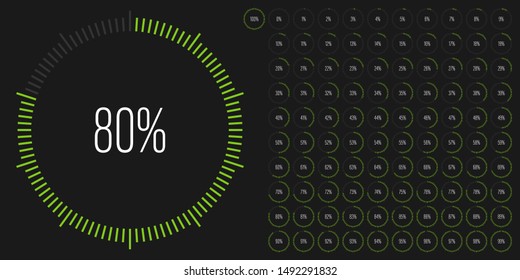 Set of circle percentage diagrams meters from 0 to 100 ready-to-use for web design, user interface UI or infographic - indicator with green