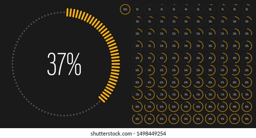Set of circle percentage diagrams meters from 0 to 100 ready-to-use for web design, user interface UI or infographic - indicator with yellow