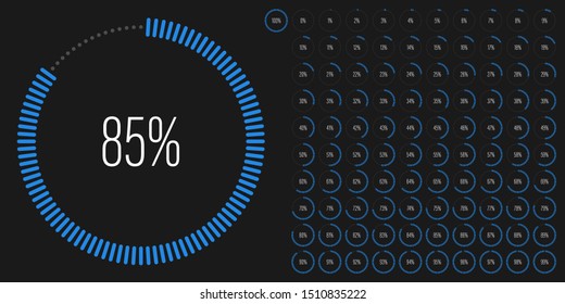 Set of circle percentage diagrams meters from 0 to 100 ready-to-use for web design, user interface UI or infographic - indicator with blue