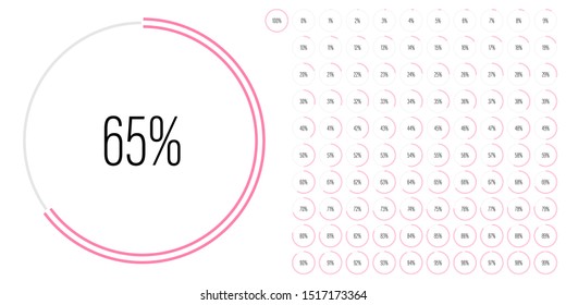 Set of circle percentage diagrams (meters) from 0 to 100 ready-to-use for web design, user interface (UI) or infographic - indicator with pink