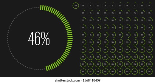 Set of circle percentage diagrams meters from 0 to 100 ready-to-use for web design, user interface UI or infographic - indicator with green