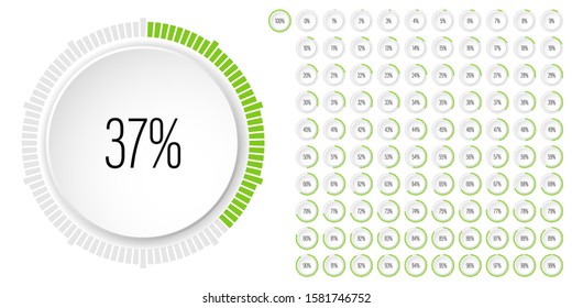 Set of circle percentage diagrams meters from 0 to 100 ready-to-use for web design, user interface UI or infographic with 3D concept - indicator with green