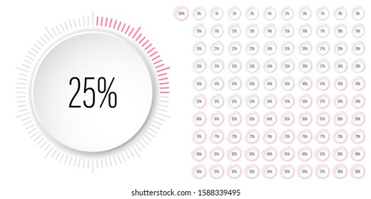 Set of circle percentage diagrams meters from 0 to 100 ready-to-use for web design, user interface UI or infographic 3D concept- indicator with pink