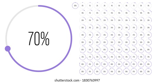 Set of circle percentage diagrams meters from 0 to 100 ready-to-use for web design, user interface UI or infographic - indicator with purple svg
