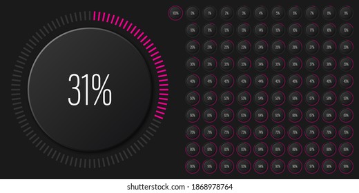 Set of circle percentage diagrams meters from 0 to 100 ready-to-use for web design, user interface UI or infographic with 3D concept - indicator with magenta hot pink svg