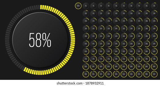 Set of circle percentage diagrams meters from 0 to 100 ready-to-use for web design, user interface UI or infographic with 3D concept - indicator with yellow