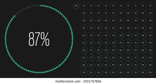 Set of circle percentage diagrams meters from 0 to 100 ready-to-use for web design, user interface UI or infographic - indicator with green