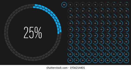 Set of circle percentage diagrams meters from 0 to 100 ready-to-use for web design, user interface UI or infographic with brick concept - indicator with cyan blue