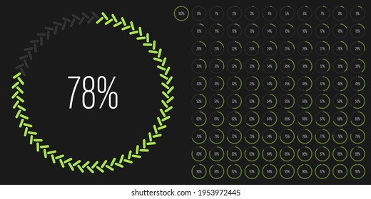 Set of circle percentage diagrams meters from 0 to 100 ready-to-use for web design, user interface UI or infographic - indicator with green