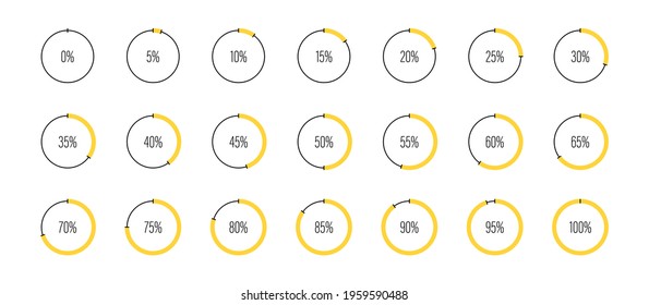 Set of circle percentage diagrams meters for web design, user interface UI or infographic - indicator with yellow