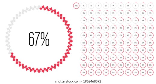 Set of circle percentage diagrams meters from 0 to 100 ready-to-use for web design, user interface UI or infographic - indicator with red