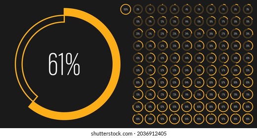 Set of circle percentage diagrams meters from 0 to 100 ready-to-use for web design, user interface UI or infographic - indicator with yellow