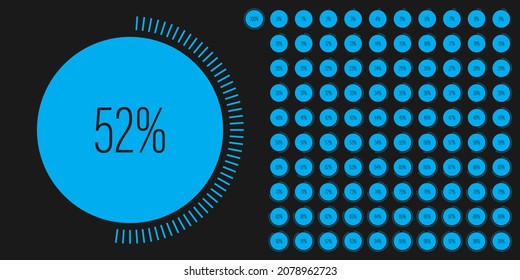 Set of circle percentage diagrams meters from 0 to 100 ready-to-use for web design, user interface UI or infographic - indicator with blue