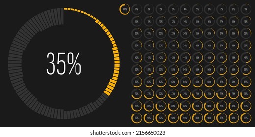 Set of circle percentage diagrams meters from 0 to 100 ready-to-use for web design, user interface UI or infographic - indicator with yellow