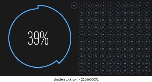 Set of circle percentage diagrams meters from 0 to 100 ready-to-use for web design, user interface UI or infographic - indicator with blue