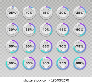 Set of circle percentage diagrams. Ready to use for web design, user interface (UI).