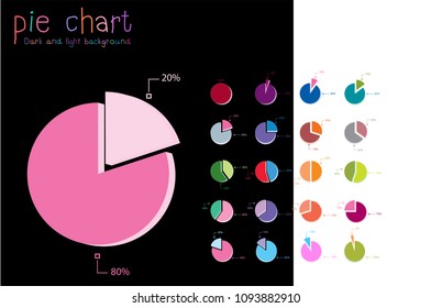 Set of circle percentage flow diagrams, pie chart for Your document, report, presentations for,infographics, 0 5 10 15 20 25 30 35 40 45 50 55 60 65 70 75 80 85 90 95 100 percent. Vector illustration.