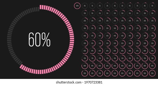 Set of circle percentage progress bar diagrams meters from 0 to 100 ready-to-use for web design, user interface UI or infographic - indicator with pink