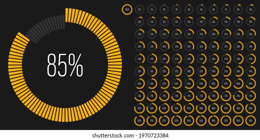 Set of circle percentage progress bar diagrams meters from 0 to 100 ready-to-use for web design, user interface UI or infographic - indicator with yellow