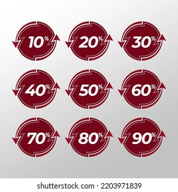 Set of circle percentage progress bar diagrams meters ready-to-use for web design, user interface UI or infographic - indicator with red color