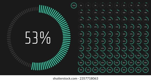 Set of circle percentage progress bar diagrams meters from 0 to 100 ready-to-use for web design, user interface UI or infographic - indicator with green