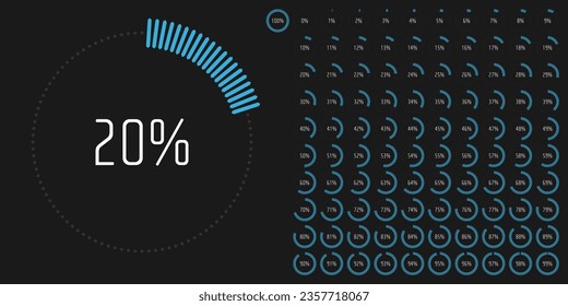 Set of circle percentage progress bar diagrams meters from 0 to 100 ready-to-use for web design, user interface UI or infographic - indicator with blue