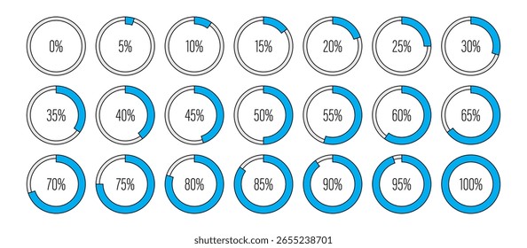 Set of circle percentage progress bar diagrams meters for web design, user interface UI or infographic - indicator with blue