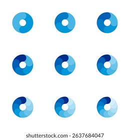 Set of circle pie charts. Financial analysis data 2,3,4,5,6,7,8,9,10 sections elements for business presentation, Vector Illustration