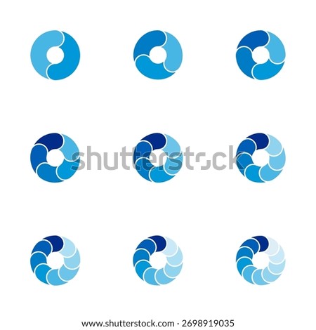 Set of circle pie charts. Financial analysis data 2,3,4,5,6,7,8,9,10 sections elements for business presentation, Vector Illustration