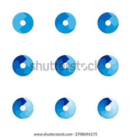 Set of circle pie charts. Financial analysis data 2,3,4,5,6,7,8,9,10 sections elements for business presentation, Vector Illustration