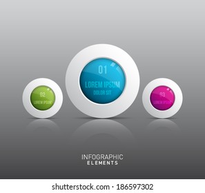 Set of circle plastic banners with reflection for business design, infographics, reports, number options, progress, step presentation, workflow layout or websites. Clean and modern style