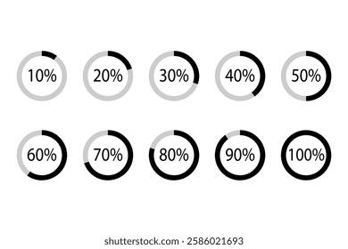 Set of circle progress or circle loading icon 10% to 100%.