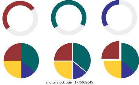 Set of circle, round charts, graphs.