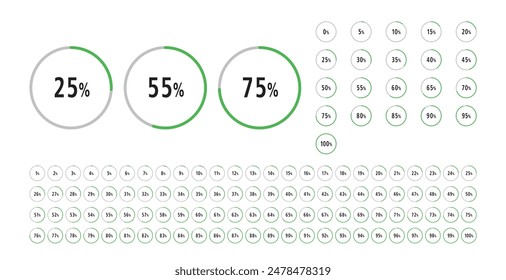 Set of circle round pie charts percentage diagrams vector design from 0 to 100 ready to use 