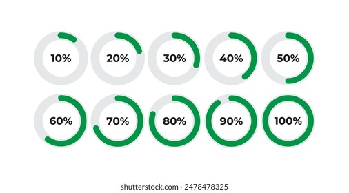 Set of circle round pie charts percentage diagrams vector design from 0 to 100 ready to use 
