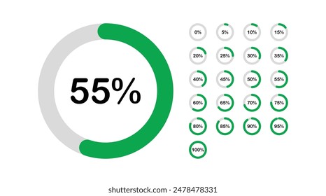 Set of circle round pie charts percentage diagrams vector design from 0 to 100 ready to use 
