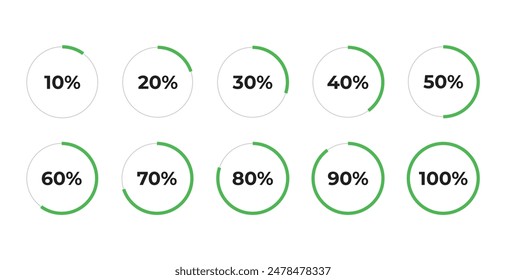 Set of circle round pie charts percentage diagrams vector design from 0 to 100 ready to use 