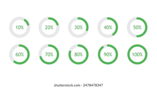 Set of circle round pie charts percentage diagrams vector design from 0 to 100 ready to use 