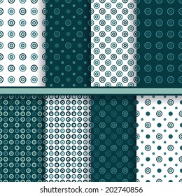 Set of circle round vector seamless patterns - dark blue retro polka dot texture